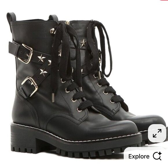 RED Valentino Black Ankle Boots combat Star Accents studded 37 - Picture 1 of 11